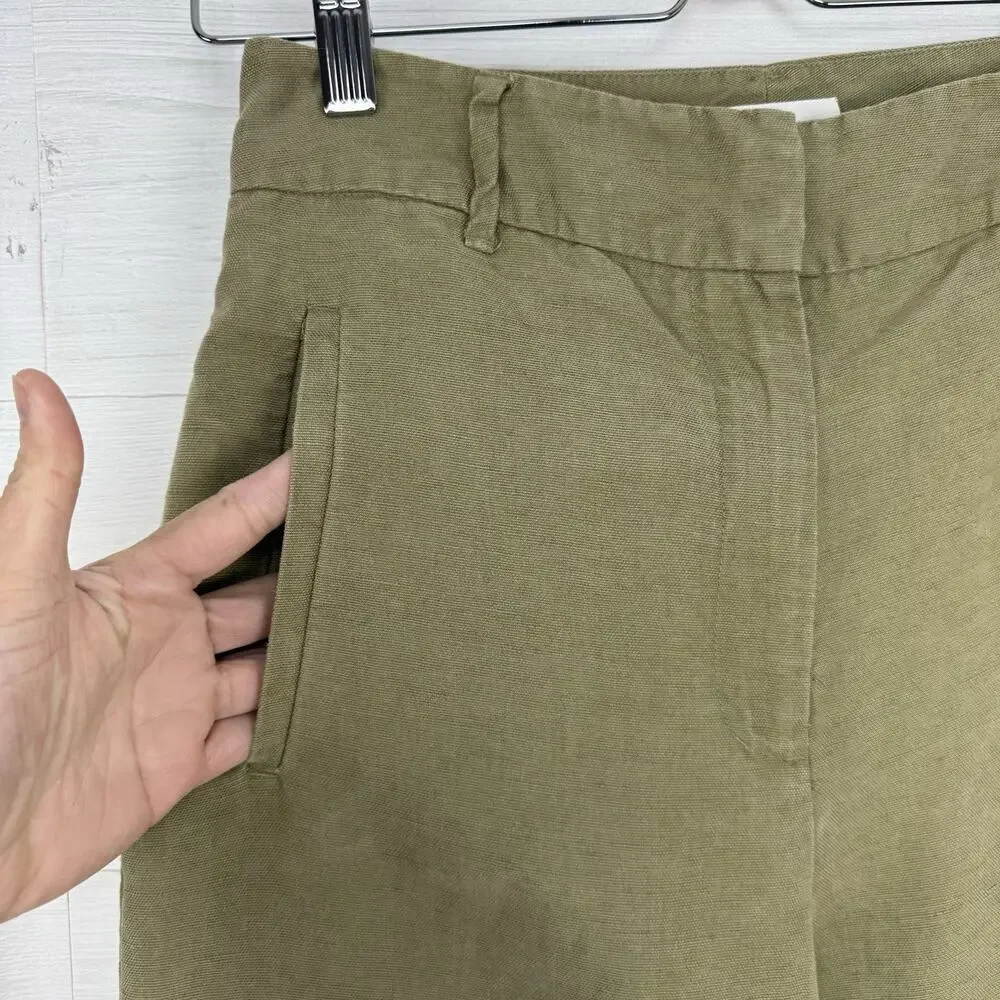 Aritzia Wilfred Trouser Pants Size 6 Olive Green High Rise‎ Linen Lyocell FLAWED